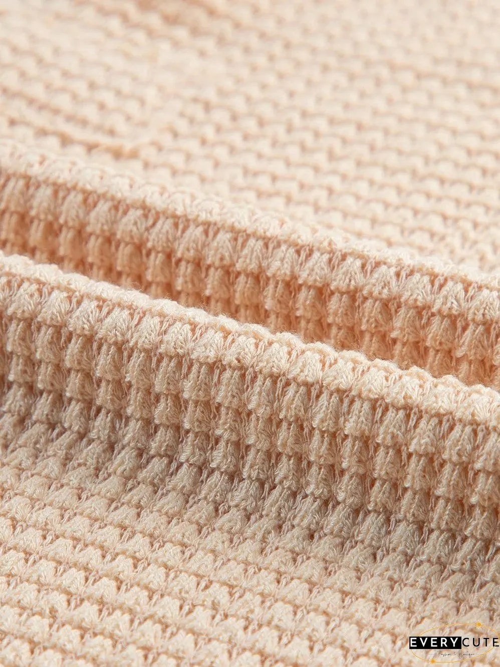 Parchment Waffle Knit V-Neck Casual Top with Split Neck