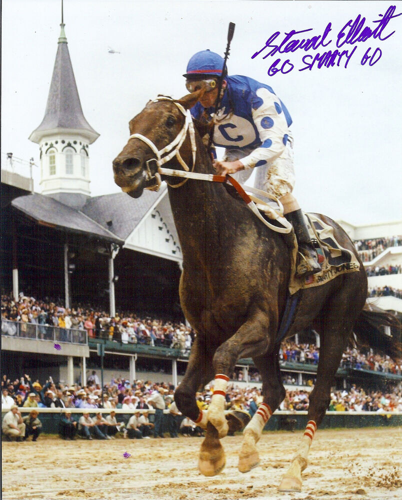 Jockey Stewart Elliott   autographed 8x10  color Photo Poster painting Go Smarty Go added