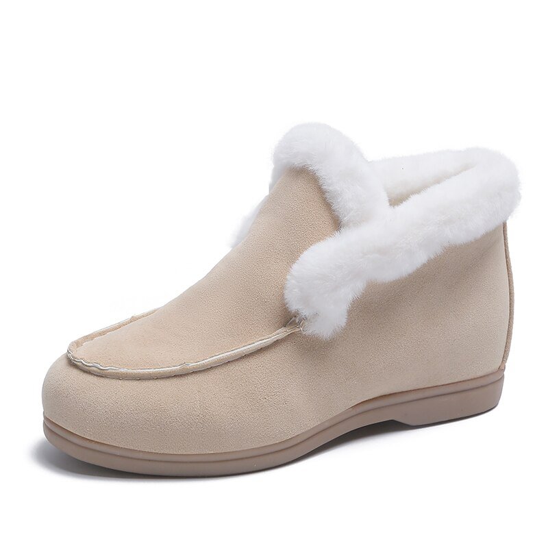 Qjong Fashin Ankle Boots For Women Suede-leather Boots Fur Shoes Warm Winter Boots Slip-on Comfortable and Light Snow Boots