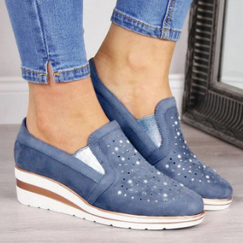 Pongl Woman spring autumn loafer light weight platform casual shoes Rhinestone Shining women shoes silver color