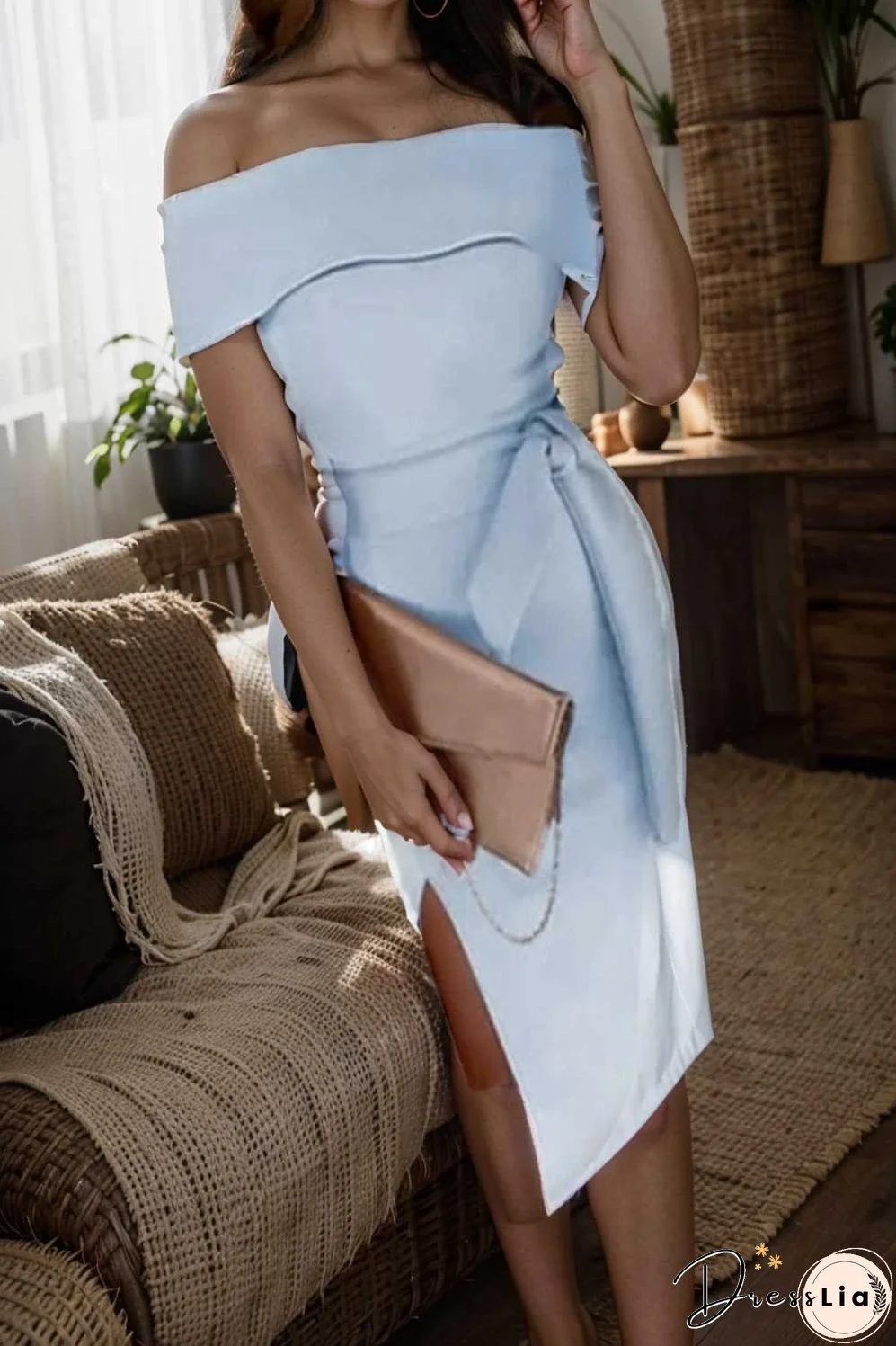 elegant off shoulder midi party dress for women