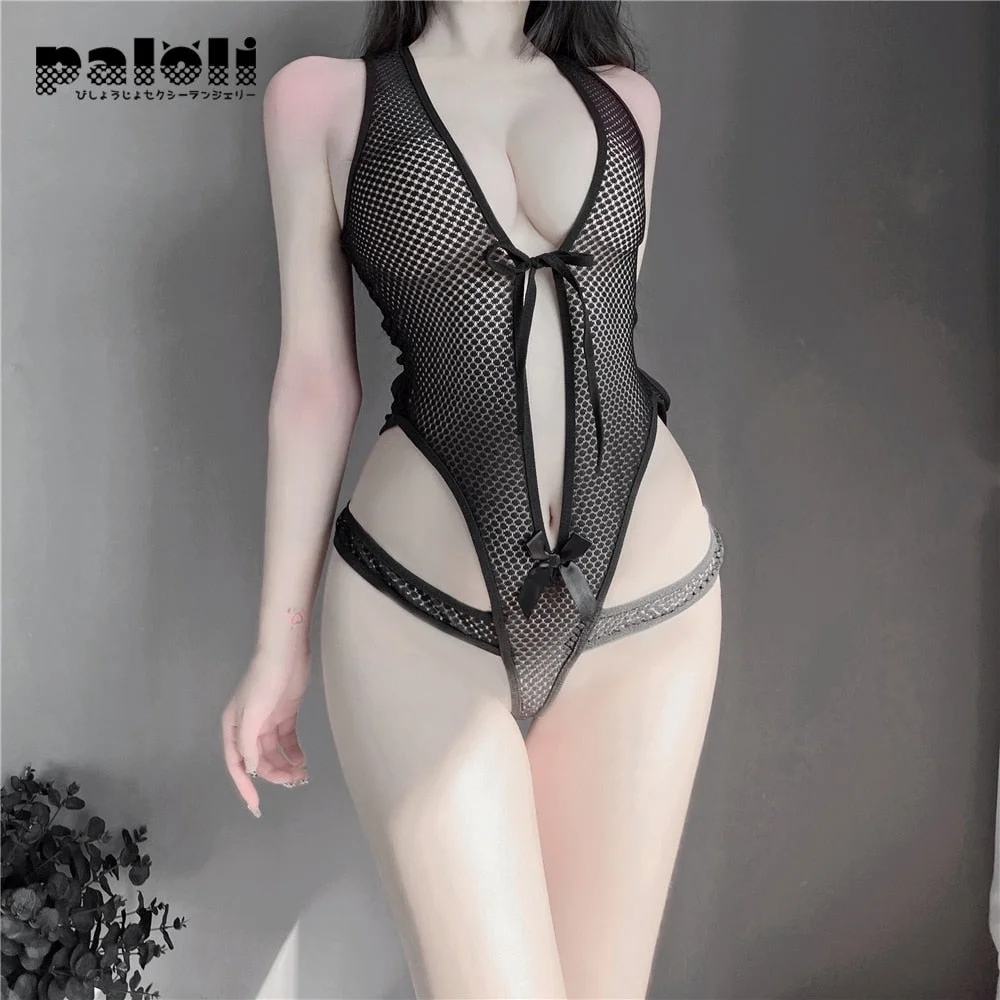 Paloli Women's One Piece Exotic Lingerie Strappy Fishnet Lingerie Lace Bodysuit Sexy Deep V Teddy Mesh Underwear  2022 New
