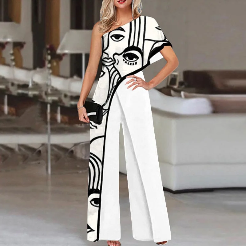 Wide Leg Rompers Casual Palazzo VONDA 2022 Women Playsuits Loose Solid Sexy One Shoulder Jumpsuits Summer Office Party Overalls