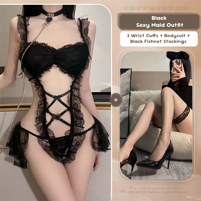 Lovingerie - Lace Maid Costume See-through Free Sexy Lingerie