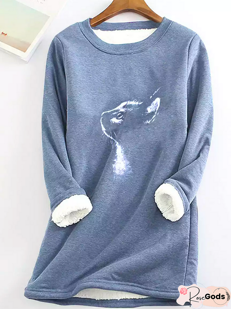 Crew Neck Casual Cat T-Shirt