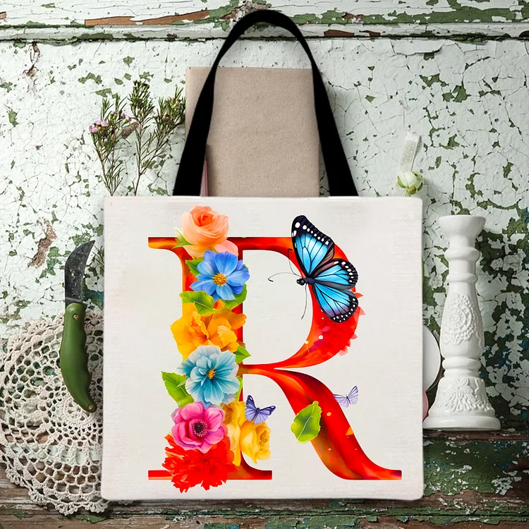 R Type Color Flower Butterfly Print Canvas Bag-BSTC1266