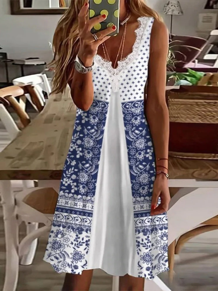 Comfy Sleeveless Print Mini Dress