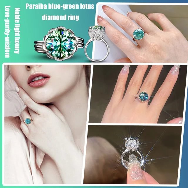 6 Carat Paraiba Blue-green Lotus Diamond Ring