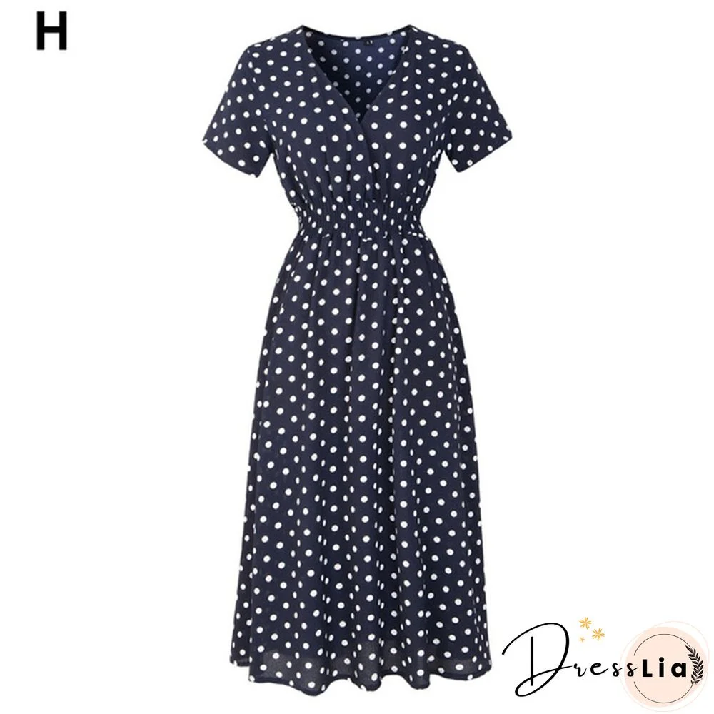 Women's Fashion Bohemian Skirt Chiffon Summer Print V-Neck Short-Sleeved Floral Dress