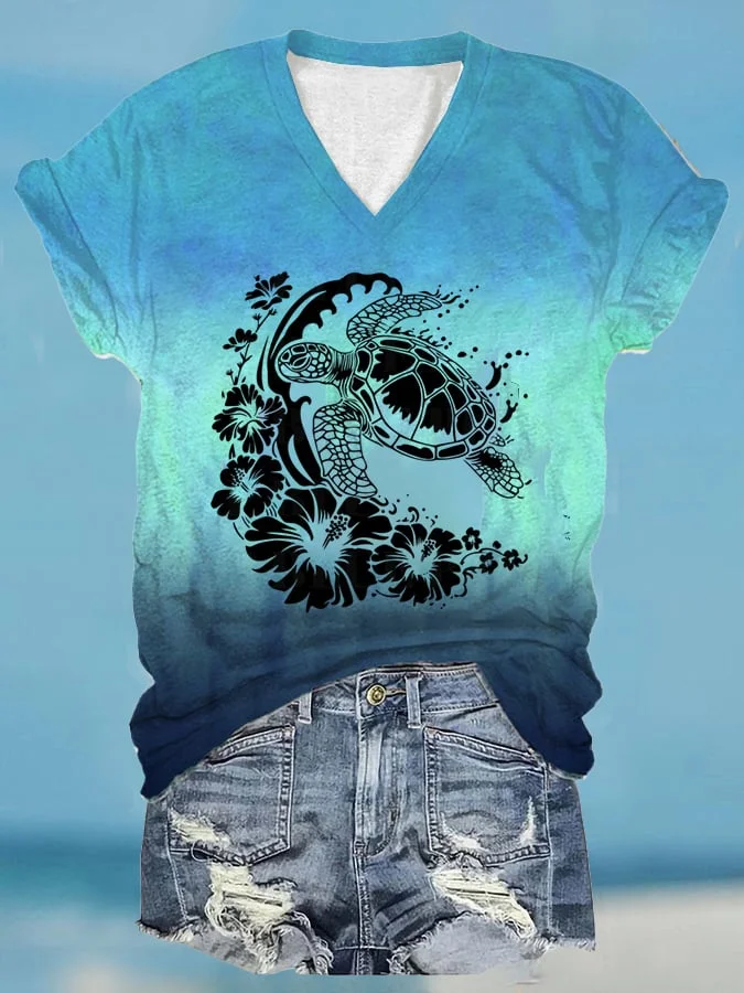 🔥Buy 3 Get 10% Off🔥Women's Beach Turtle Print Casual T-Shirt