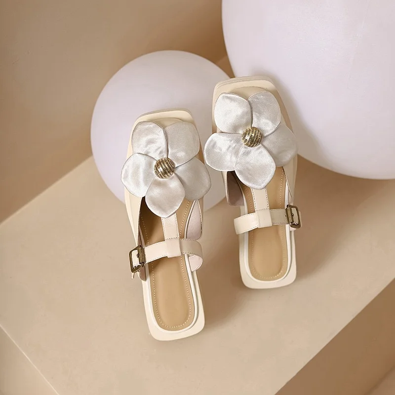 Churchf Churchf New Spring And Summer Model Of 2023 Wears Flowers, Flat And Half Drag, Soft Sole Single Shoes