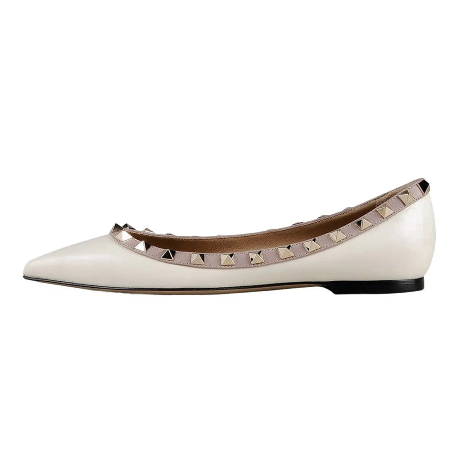 Pointed Toe Flats For Women Fashion Rivets Comfort Ballet Flats White Shoes-vocosishoes