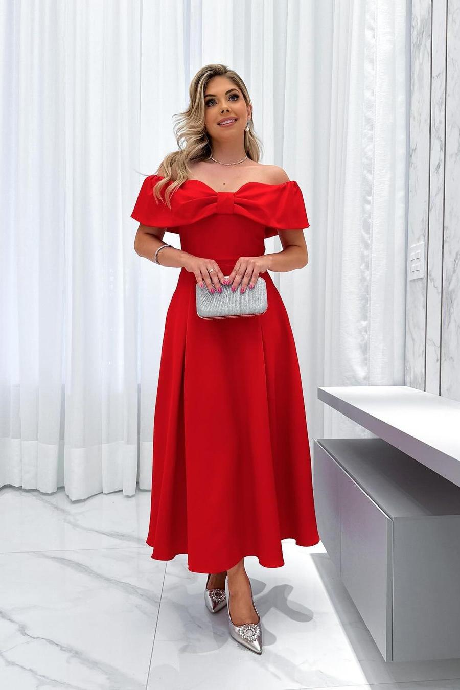 Stunning Red Satin  Strapless Off the Shoulder A Line Prom Dress with Pleated | MS0163  