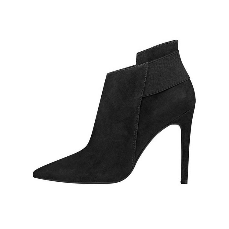 FSJ Black Women's Dress Boots Pointy Toe Suede Stiletto Heel Booties |FSJ Shoes
