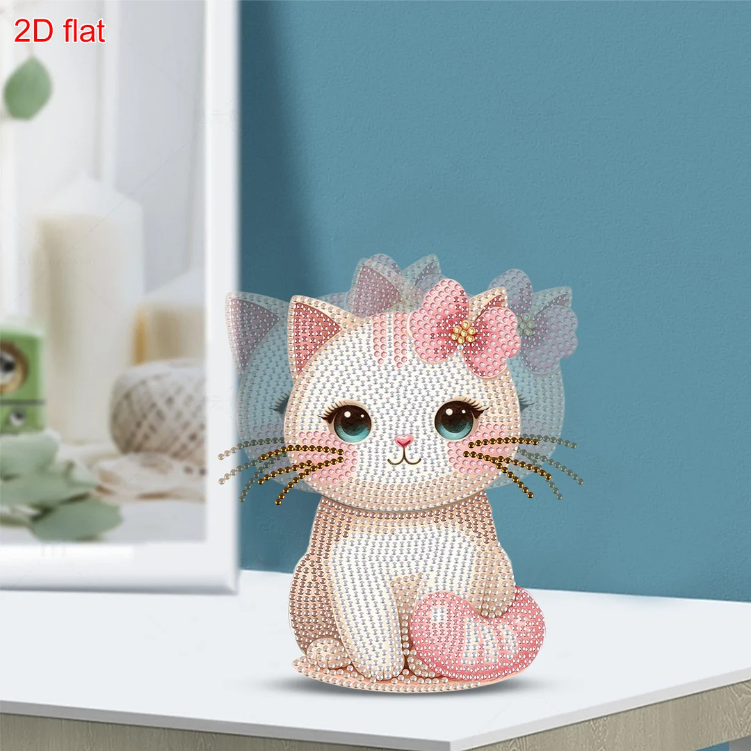 2D Flat DIY Cat Acrylic Shaking Head Diamond Painting Tabletop Ornaments Kit