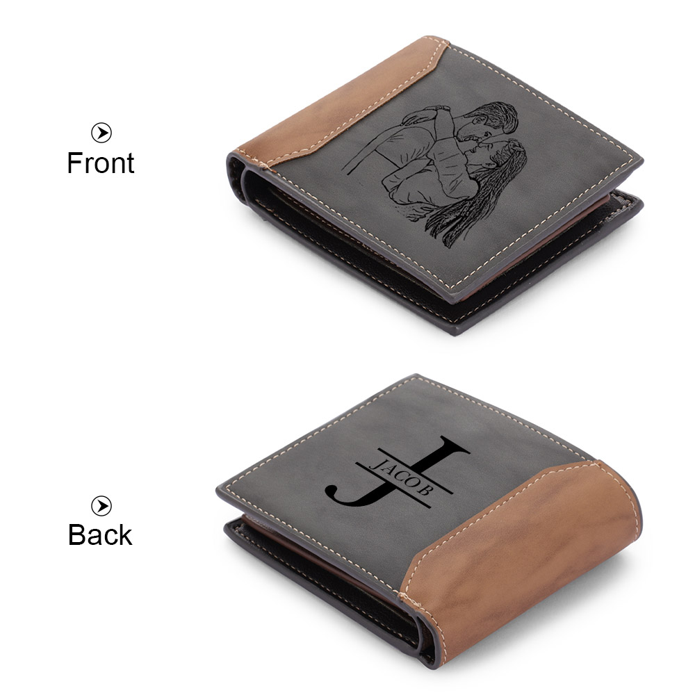 Black Personalised 1 Photo & 1 Letter & 4 Names Gift Set Custom Wallet & Bracelet & Pen Gift Box Set Father’s Day Gifts