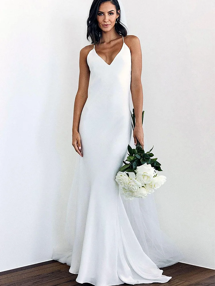 Simple Boho Wedding Dresses for Women Mermaid 2022 Spaghetti Straps Chiffon Beach Bridal Gowns
