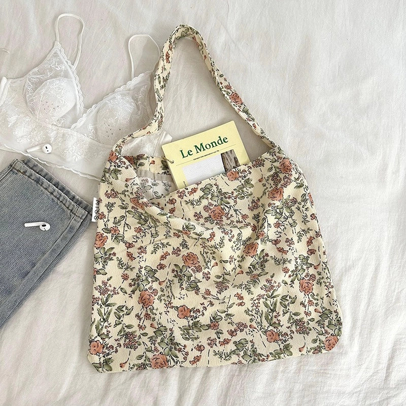 Niche Canvas Bag For Women 2024 New Summer Korean Style Design Sense High Quality Artistic Floral Canvas Bag