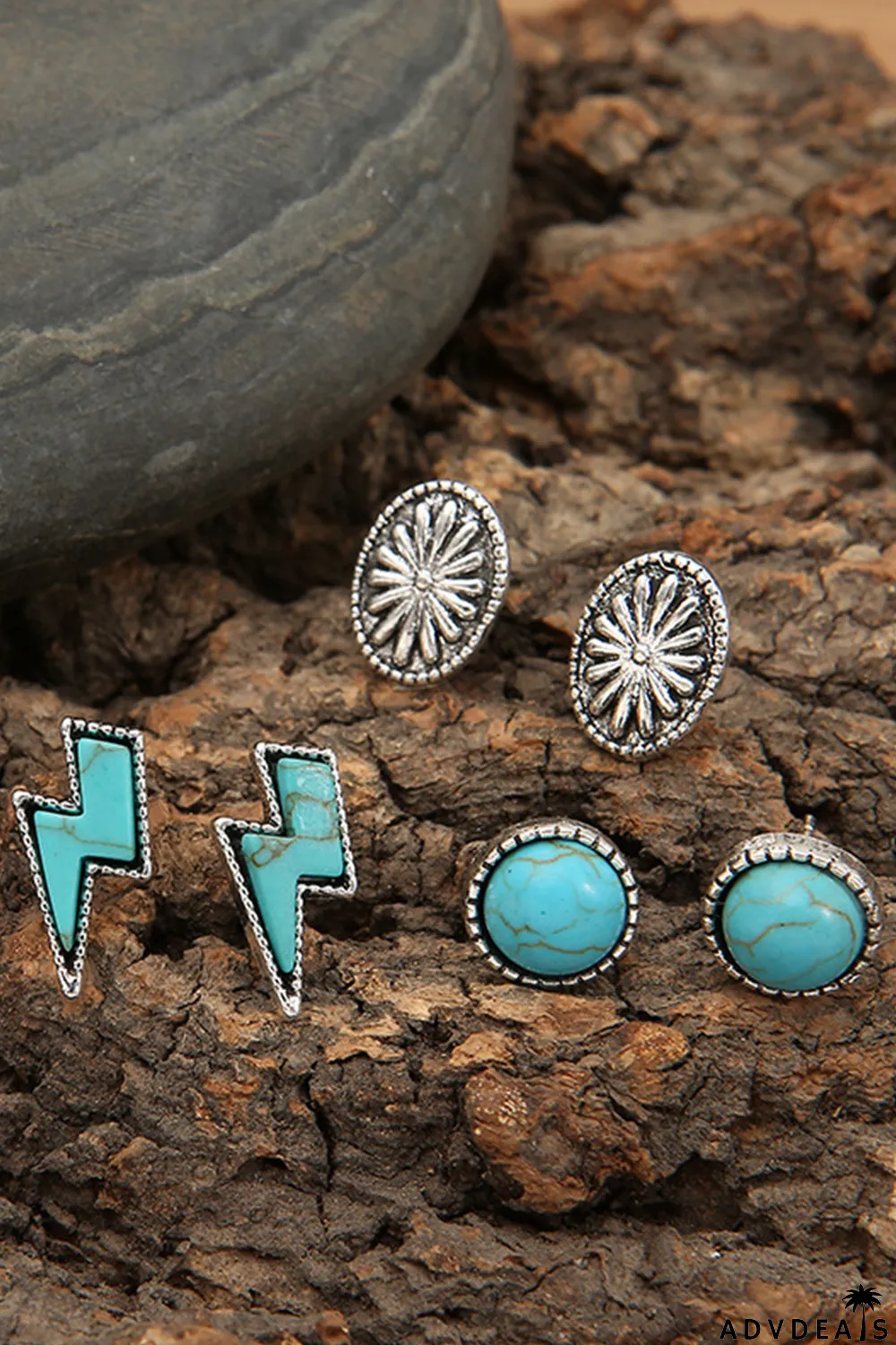 Green Three-piece Turquoise Stud Earrings Set