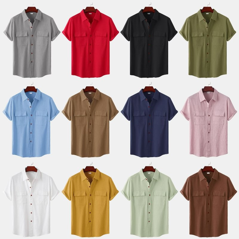 Men's square neck linen short sleeved shirt