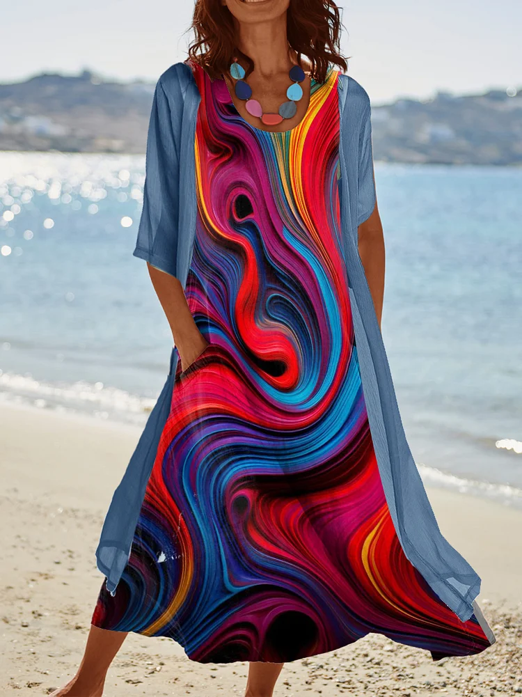 Women's Trainbow Stripe Print Dresses