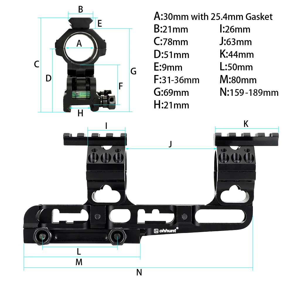ohhunt®Adjustable One Piece Scope Rings 25.4mm/30mm Dual Rings Removable Scope Mount With Bubble Level Picatinny Rail Scope Accessories