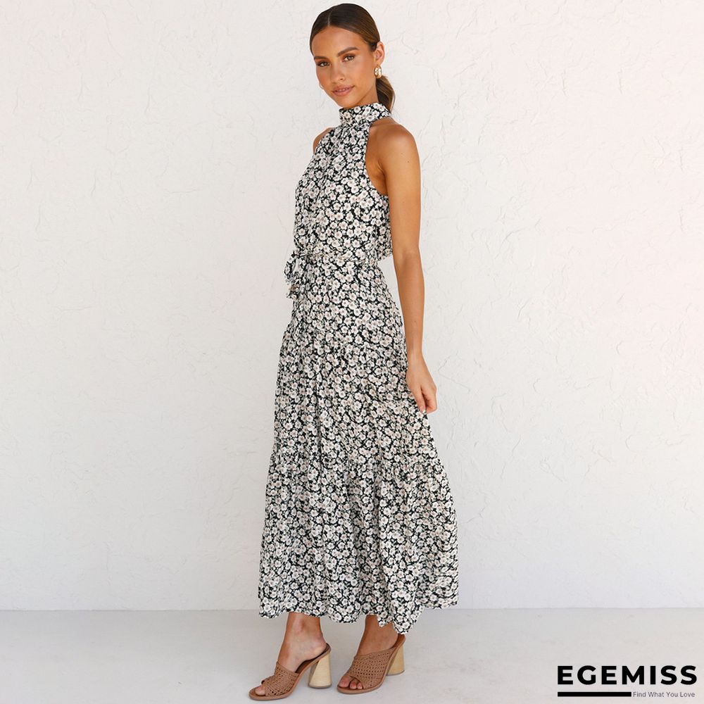 Neck Print Lace-up Dress | EGEMISS