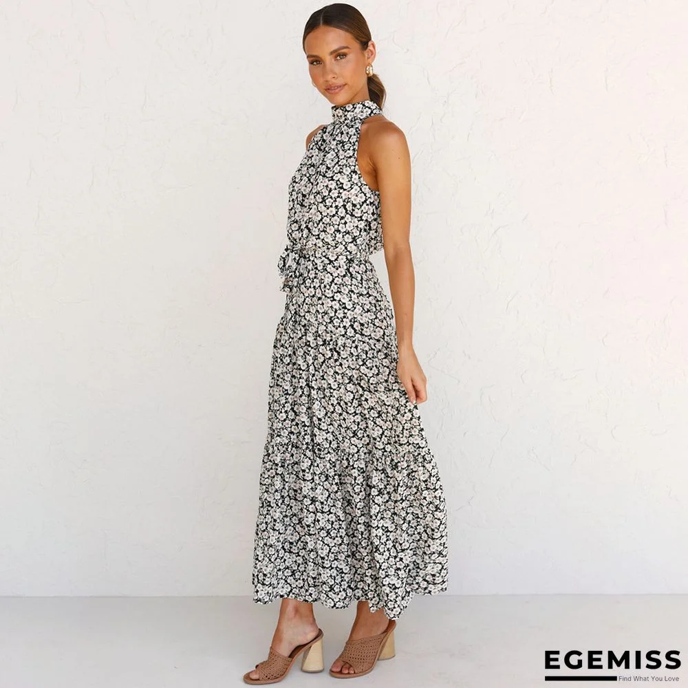 Neck Print Lace-up Dress | EGEMISS