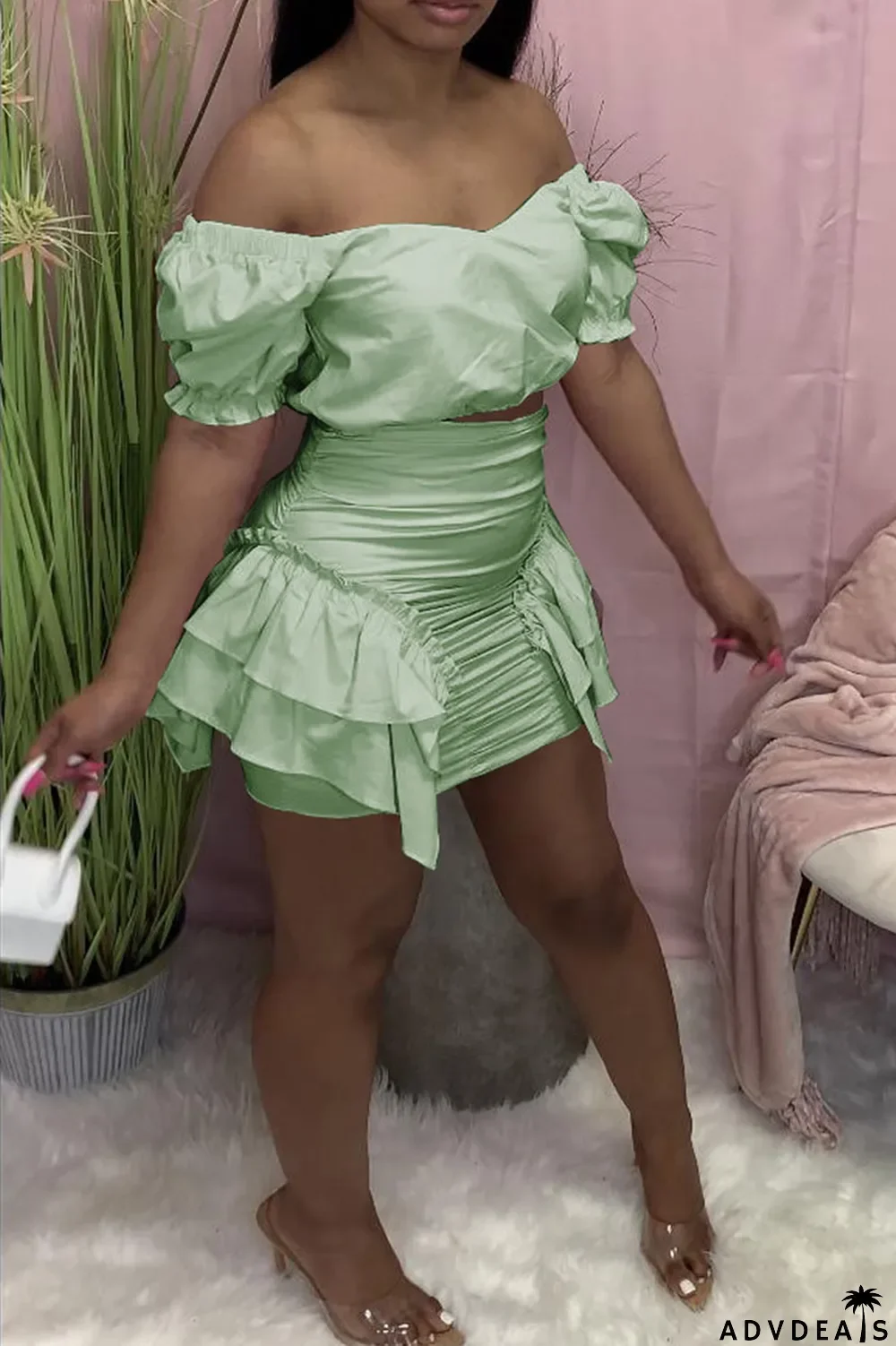 Black Sexy Patchwork Stringy Selvedge Off the Shoulder Short Sleeve Two Pieces