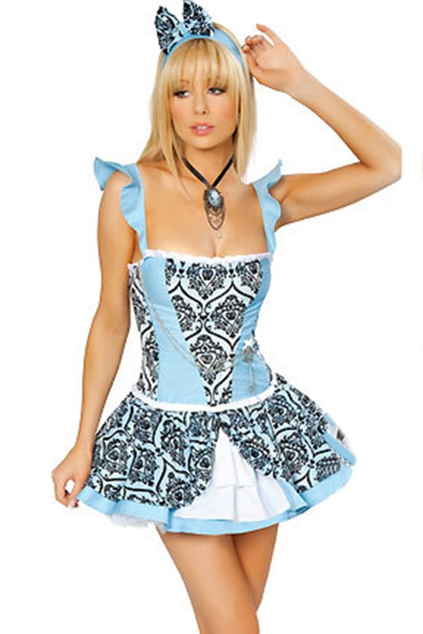 Blue Printed Alice in Wonderland Costumes-elleschic