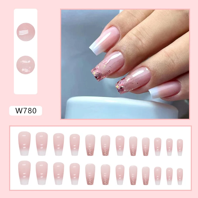 Churchf Churchf Long Flat Ballet Armour Gradually Pure White French Nail Flash Pink Pink Gentle Girl Wear