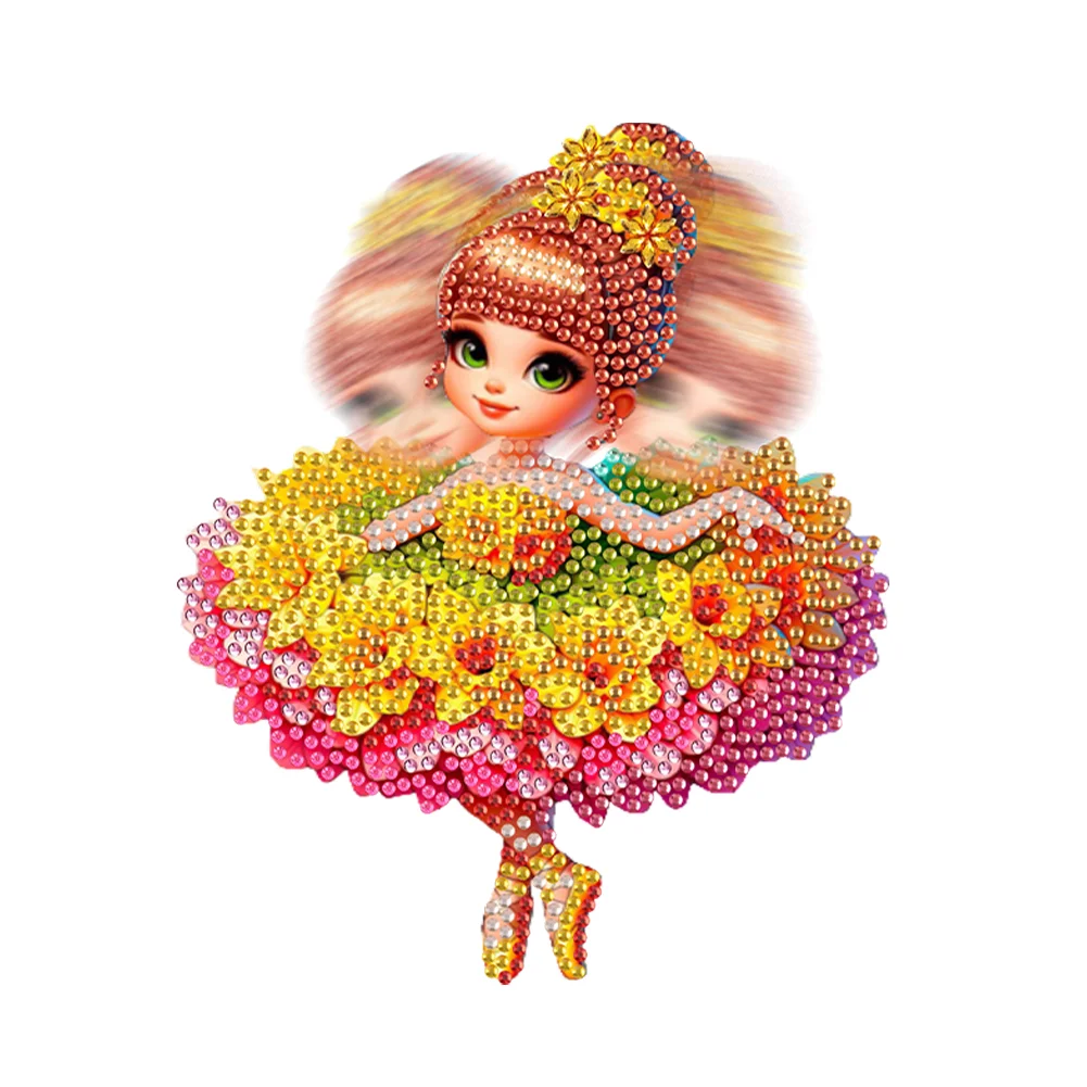 Acrylic Shaking Head Flowery Dress Girl Table Top Diamond Painting Ornament Kits