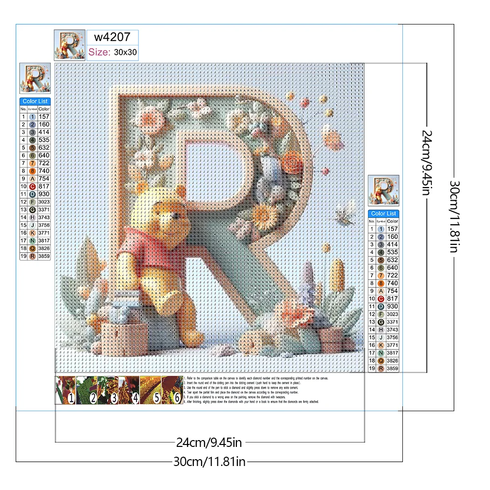 Full Round Diamond Painting 30*30cm - Winnie The Pooh'S 26 Letters R