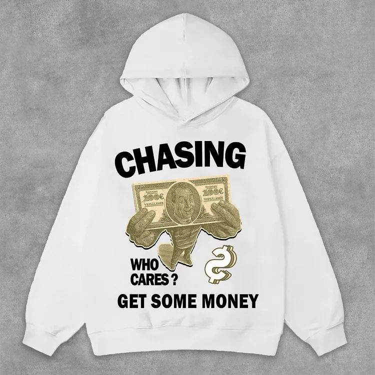 Vintage Chasing Money Graphic Print Side Pockets Hoodie SOPULA