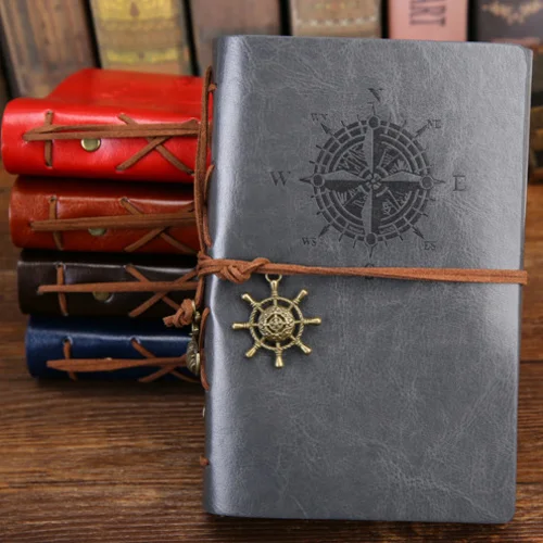 JOURNALSAY Retro Spiral Pirate Anchors PU Leather Stationery Gift Loose-leaf Book