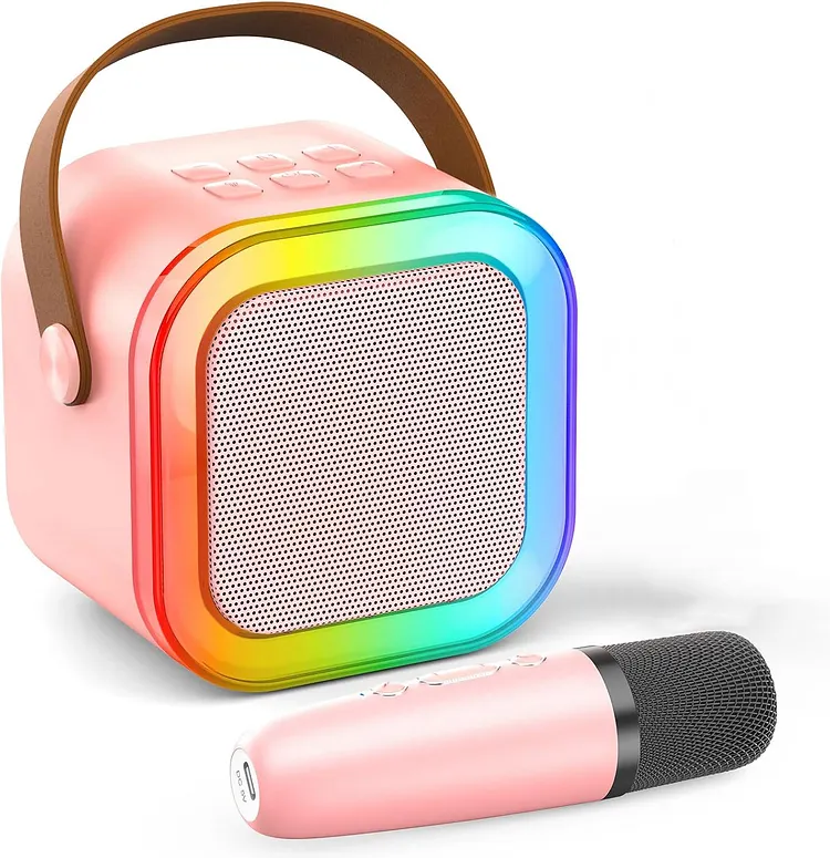 Mini Karaoke Machine, Portable Bluetooth Karaoke Speaker with 2 Wireless Microphones