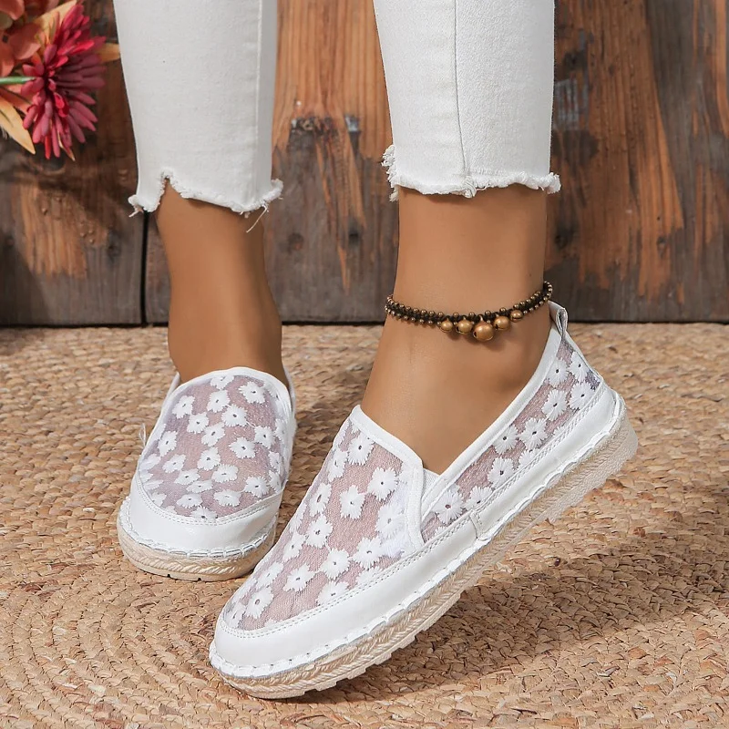 Zhungei Autumn New Women's Fashion Flower Designer Mesh Sneakers Daily Casual Shallow Mouth Comfortable Slip-On Women's Flat Shoes