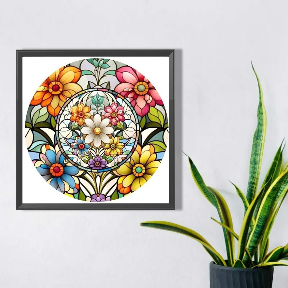 Partial AB Diamond Painting - Full Round Drill - Stained Glass Flower(Canvas|45*45cm)