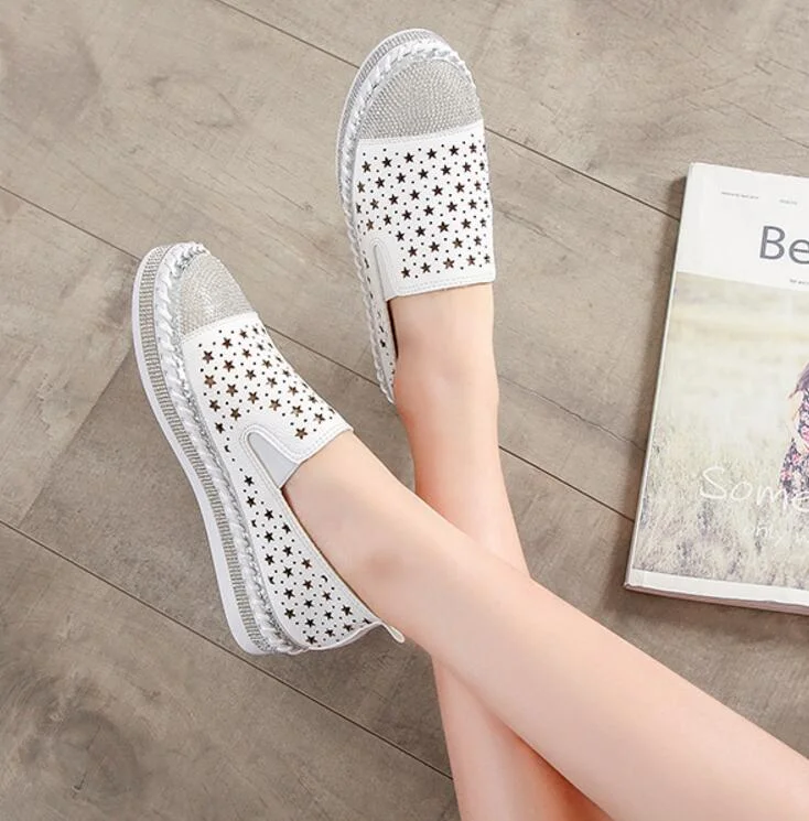 Crystal Small White Leather Shoes Women Tassel Espadrilles Creepers Fishermen Flats Ladies Loafers Handmade Leather Moccasins