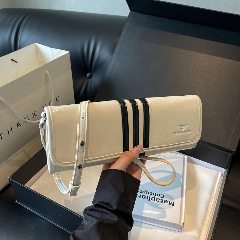 Women’s Medium Pu Leather Stripe Basic Vacation Streetwear Sewing Thread Square Flip Cover Shoulder Bag