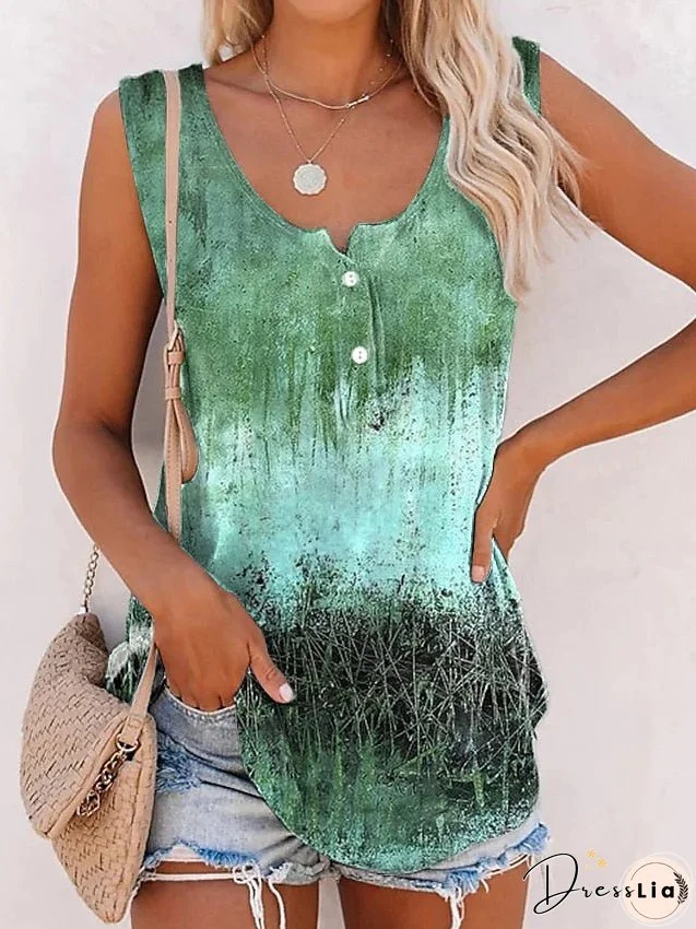Tank Top Blue Purple Green Graphic Button Print Sleeveless Casual Weekend Basic Round Neck Regular S for Women