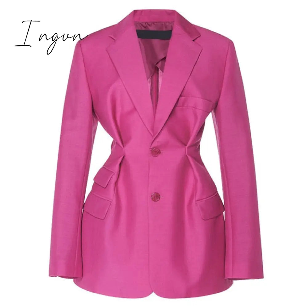 Ingvn - Streetwear Tunic High Waisted Long Sleeve Black Pink Blazer Coat Women Autumn Female