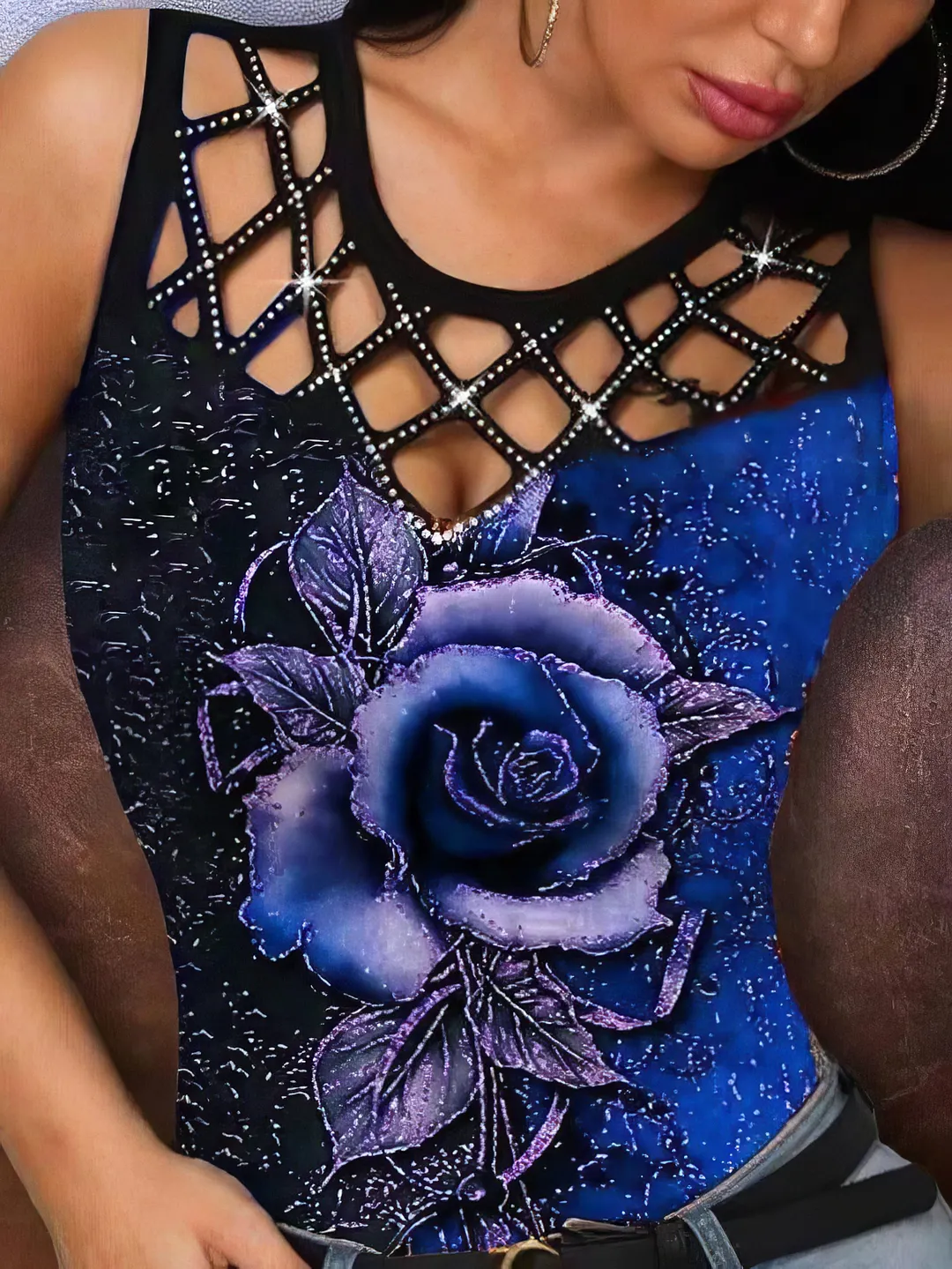 Rose Print Sleeveless Tank Top