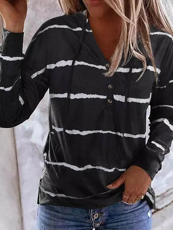 Tie-dye Stripes Button Up Casual Hoodie