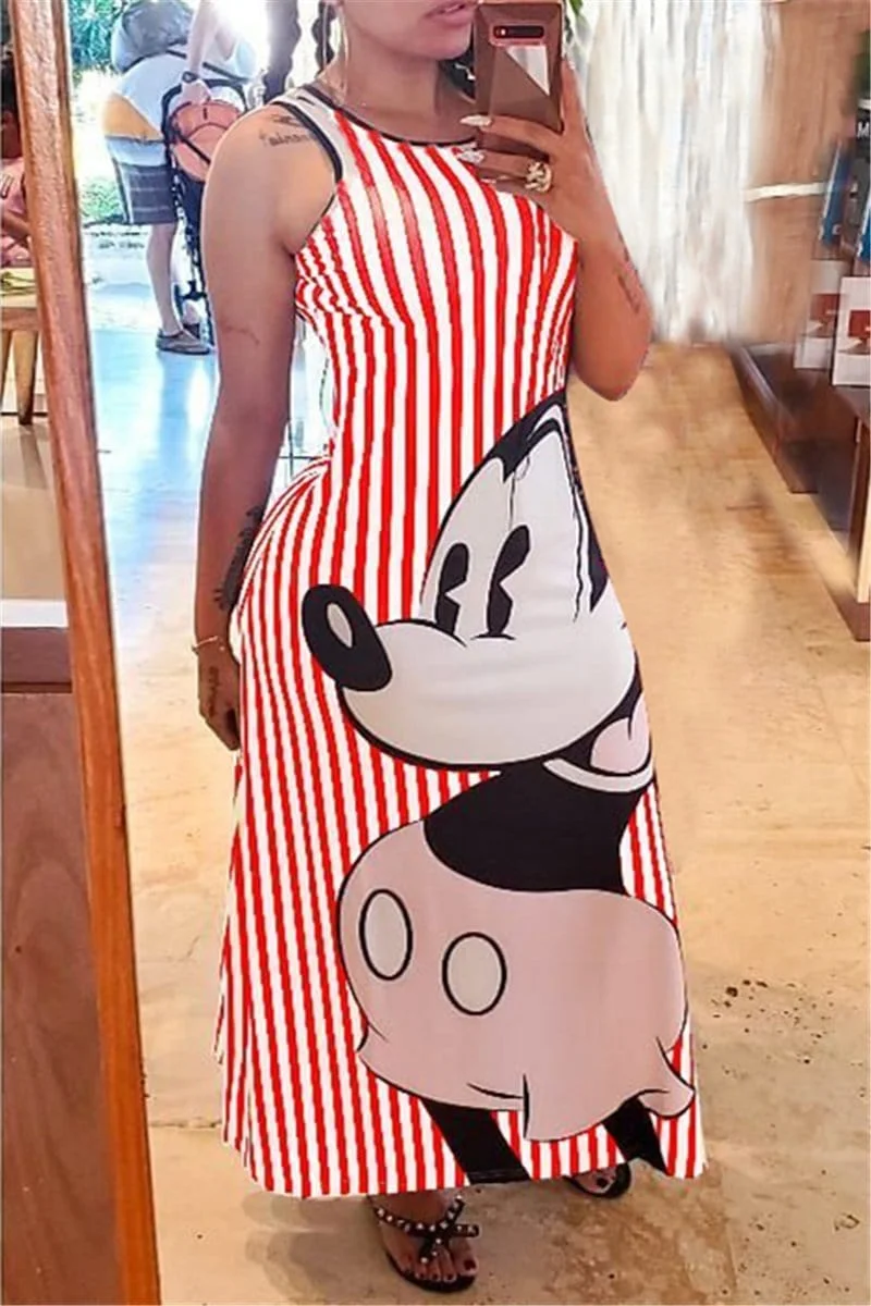 Fashion Striped Cartoon Printed Dress