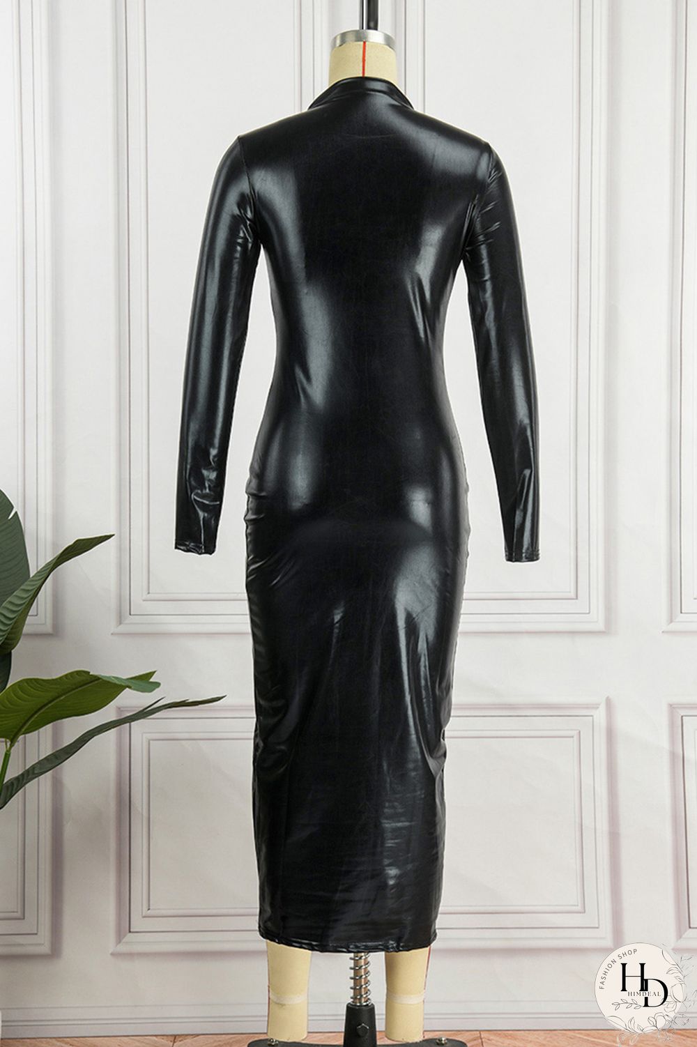 Black Casual Solid Patchwork Half A Turtleneck Long Sleeve Dresses