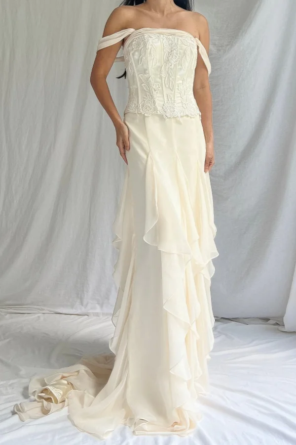 Chiffon Strapless Off-The-Shoulder Sleeveless Long Mermaid Prom Dress With Pleated And Ruffles | YC0372 Wellcucu