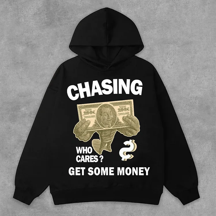 Vintage Chasing Money Graphic Print Side Pockets Hoodie SOPULA