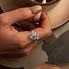 925 Sterling Silver Enamel Floral Bird Opening Ring 