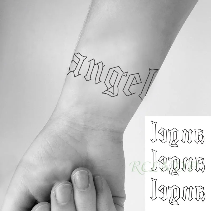 Waterproof Temporary Tattoo Sticker Black Word angel English Letters Flash Tatoo Fake Tatto Neck Wrist for Woman Men